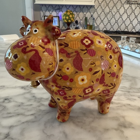 Pomme Pidou Other - Pomme Pidou Floral Ceramic Flamingos, Red Gold Floral Colorful Cow Coin Bank